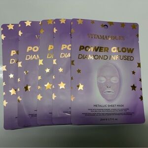 Power Glow Diamond Infused Metallic Sheet Mask - Purple set of 5